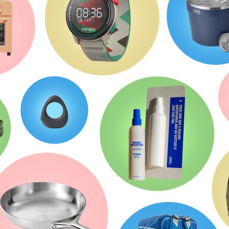 A collage of the products of the year on a bubble background