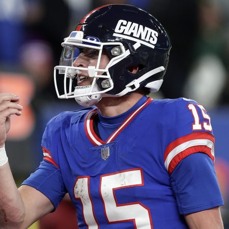 Tommy DeVito of the New York Giants reacts against the Packers.