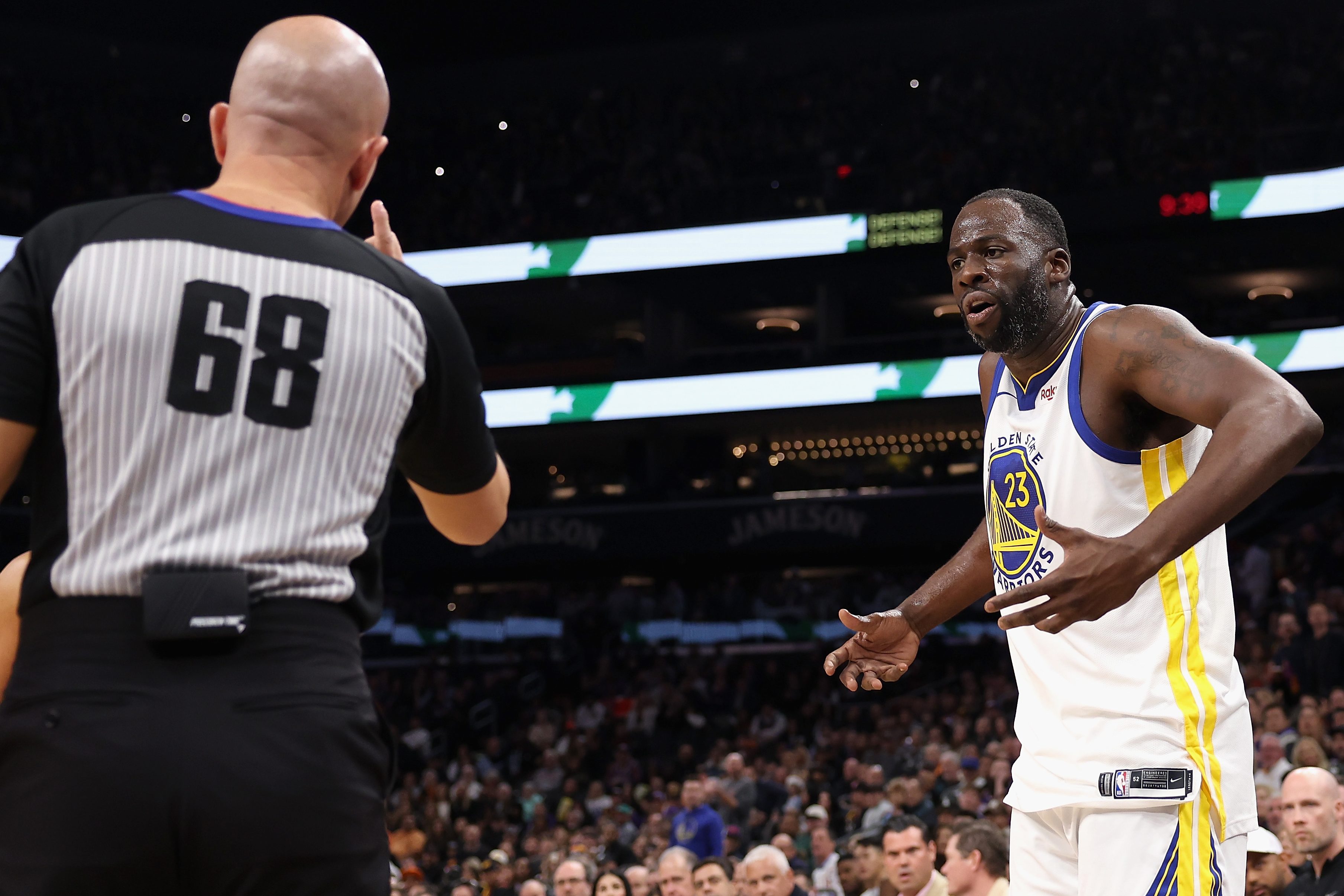 Draymond Green of the Warriors reacts after being ejected.