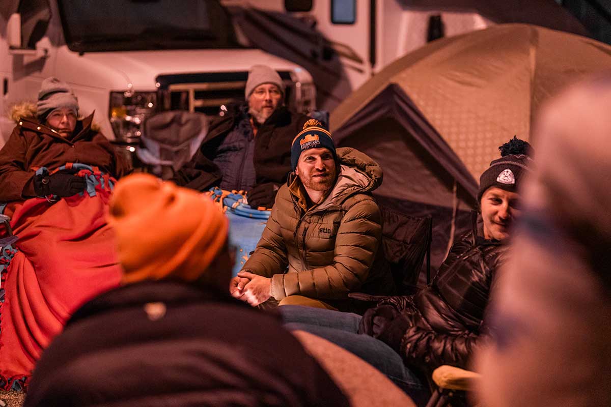 Some of the campers waiting out for A bottle of Stranahan’s Snowflake Batch #26: Pyramid Peak