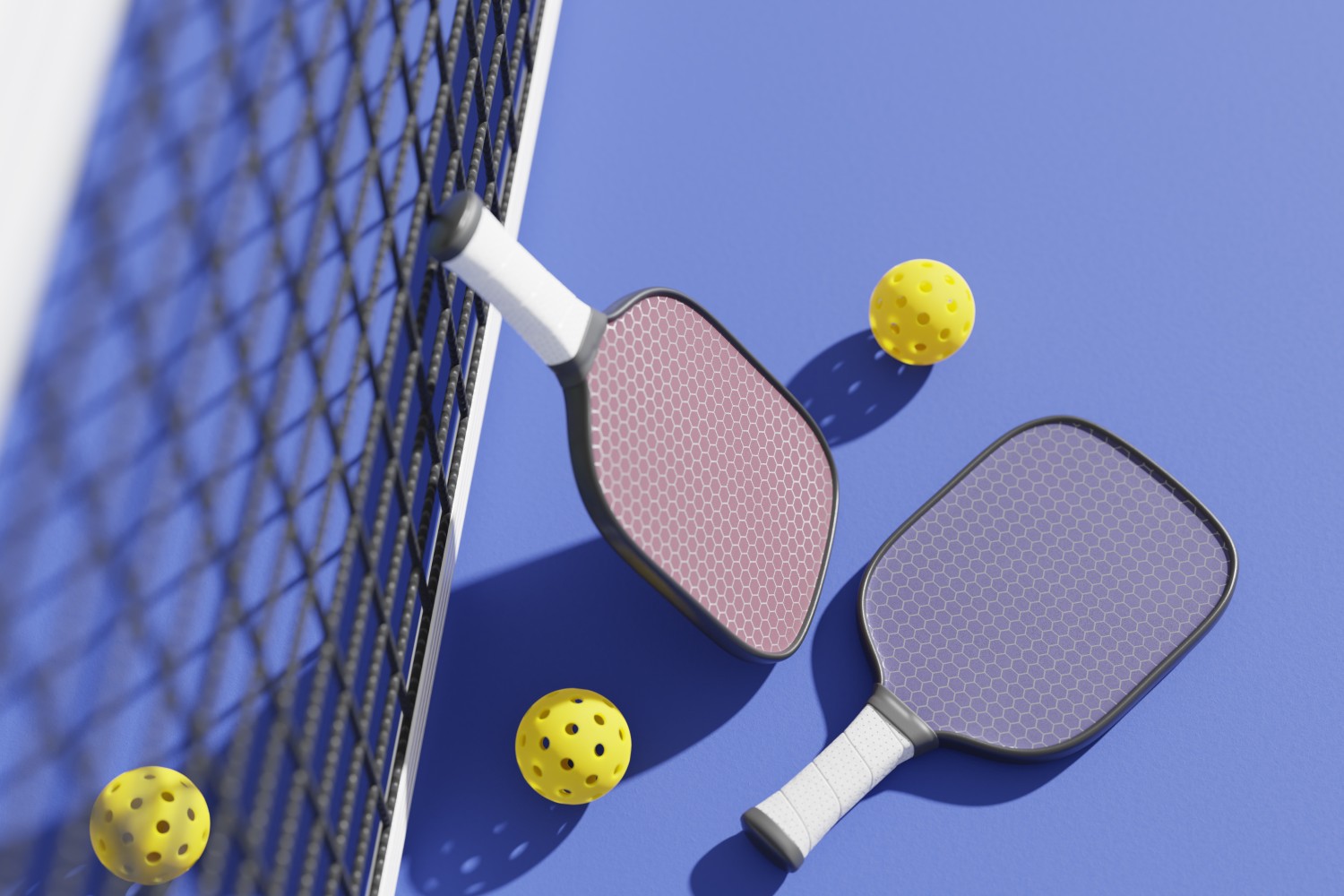 Pickleball balls and court