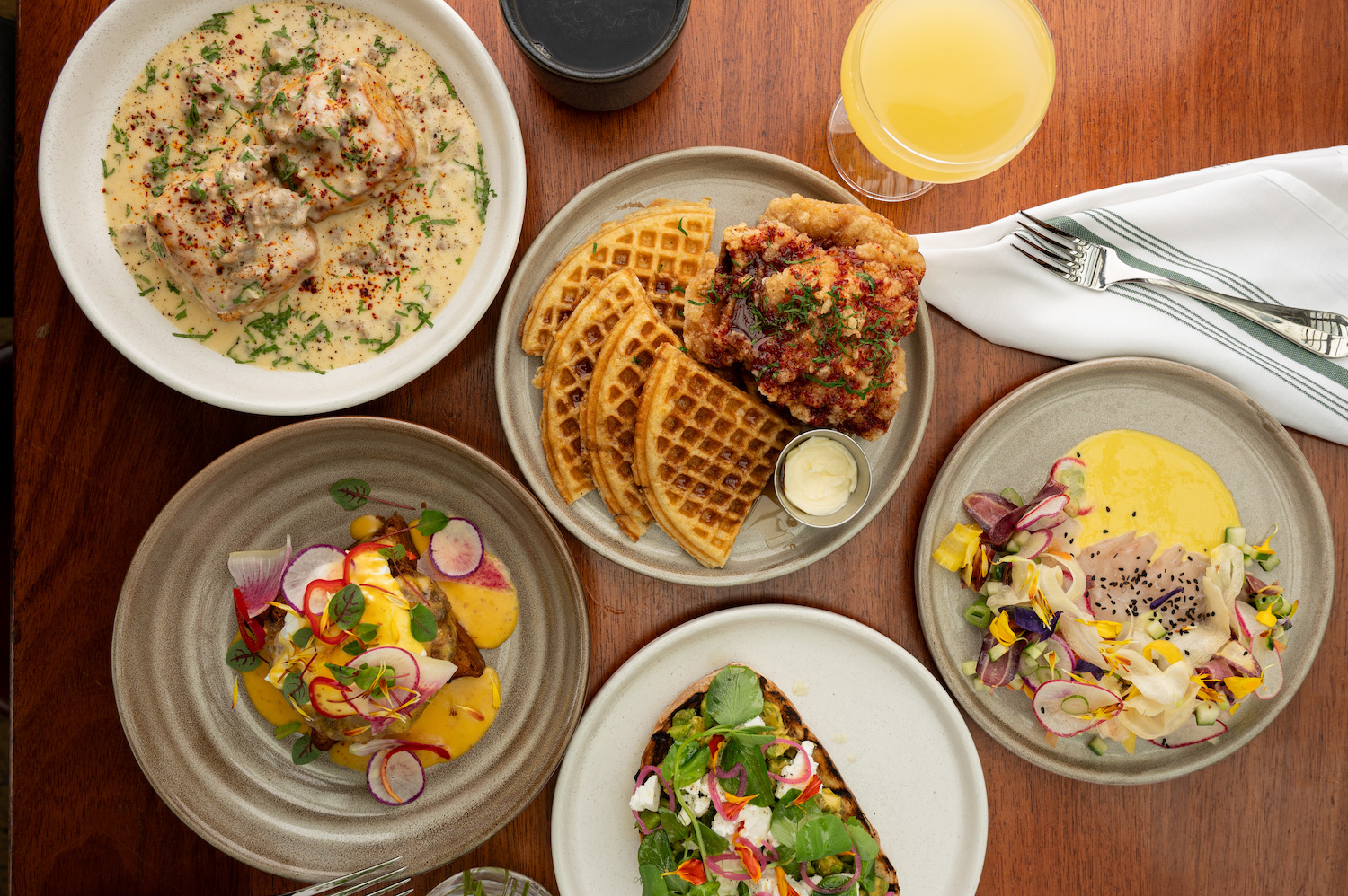Spread of brunch food at Cindy's