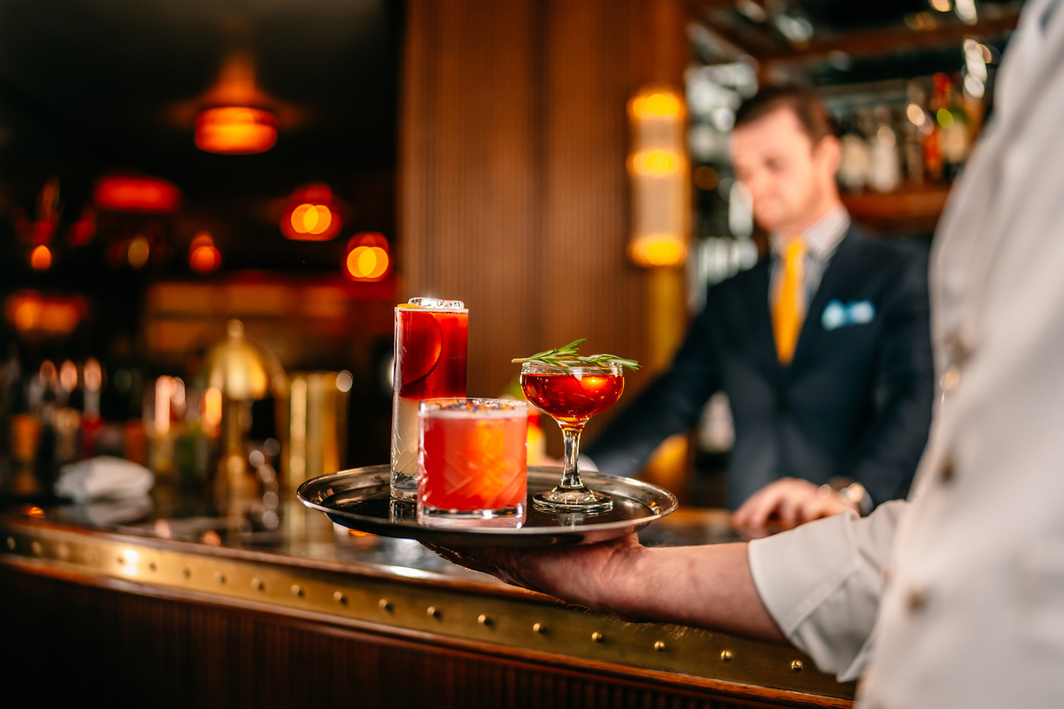 Tray with cocktails on it