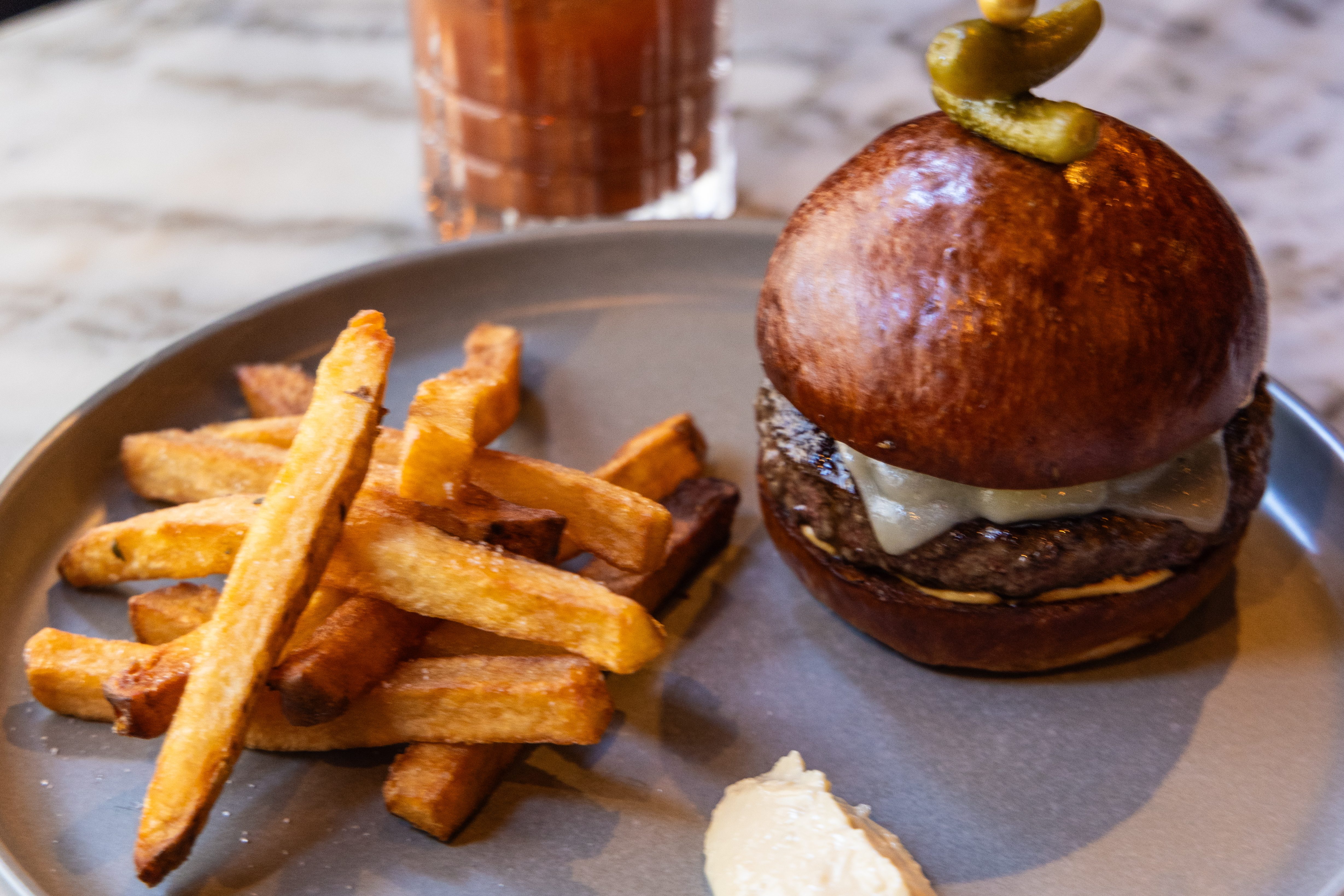 The Brixton Burger with fries.