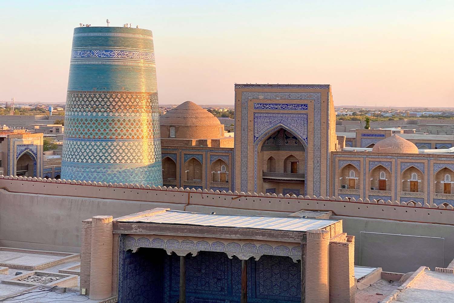 Sunset over Khiva's desert landscape
