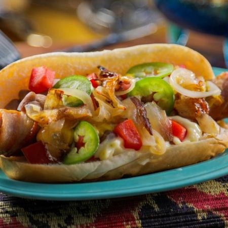 A Sonoran-style hot dog with all the trimmings.