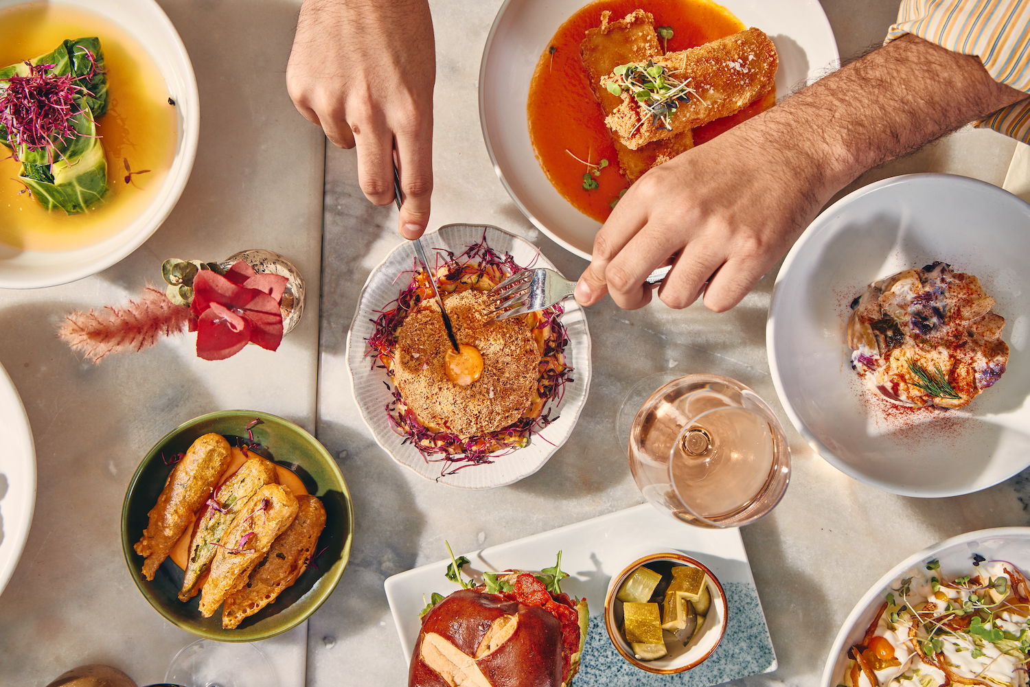 Spread of food on a table