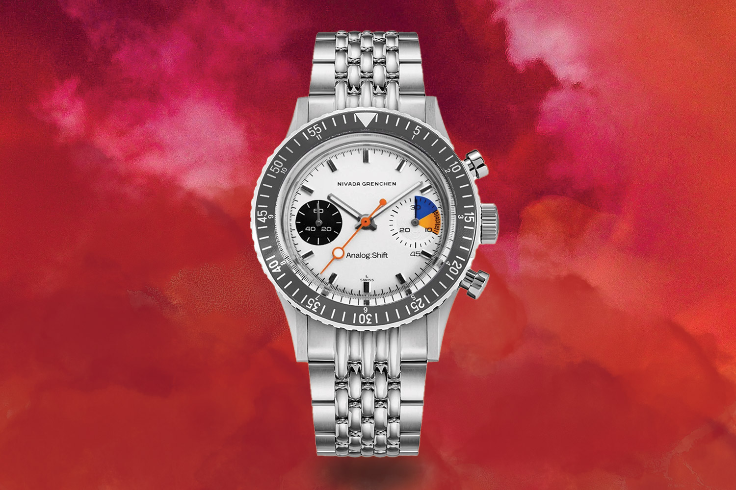 Silver and white Nivada Grenchen X Analog:Shift Chronomaster 'Big Eye' Yachting Limited Edition