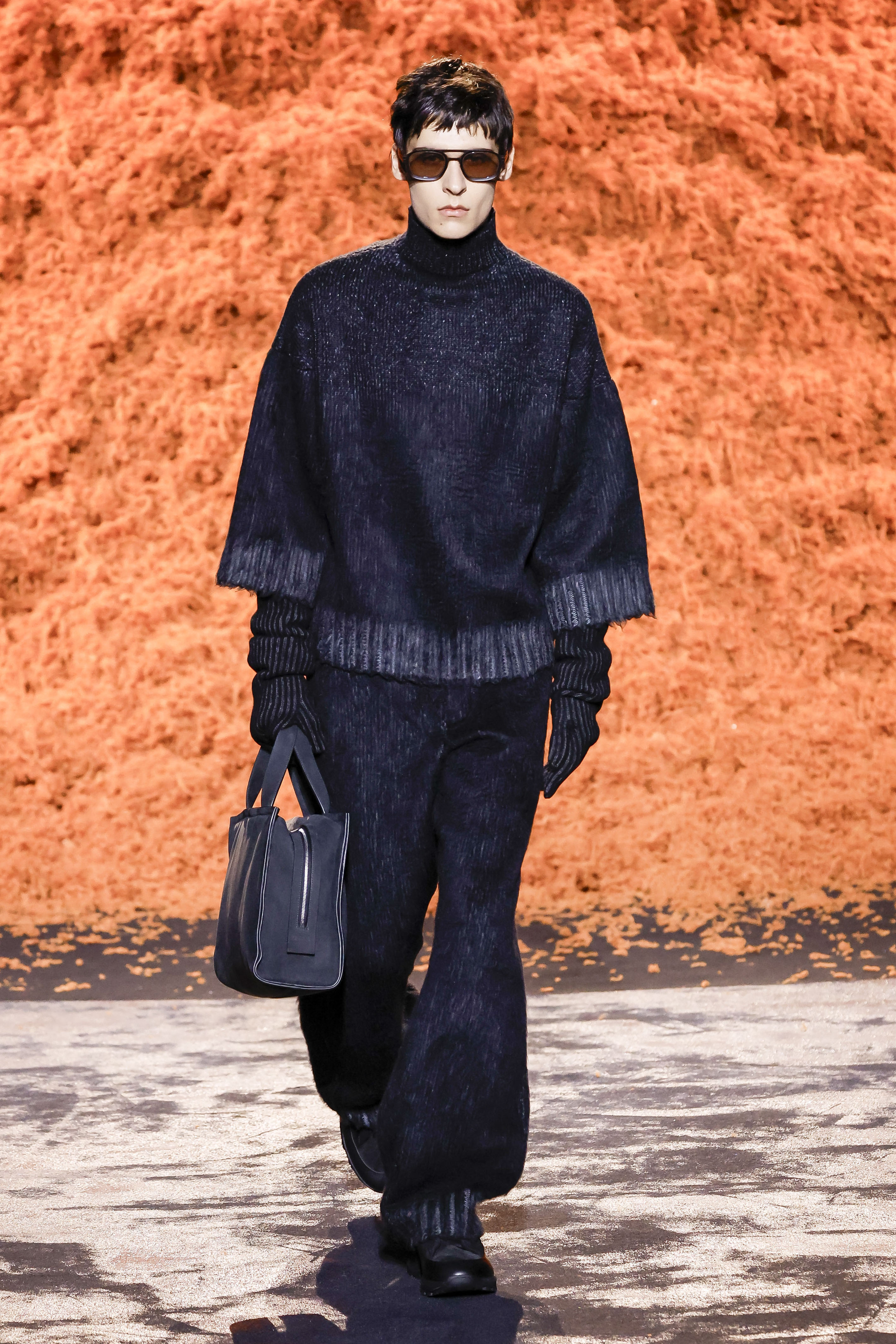 A model walks the runway during the Zegna Ready to Wear Fall/Winter 2024-2025 fashion show as part of the Milan Men Fashion Week