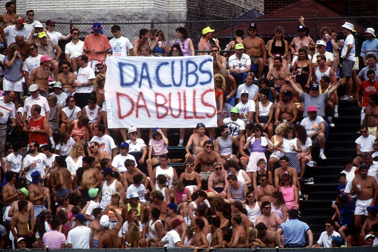 The stands at Wrigley Field in peak summer.