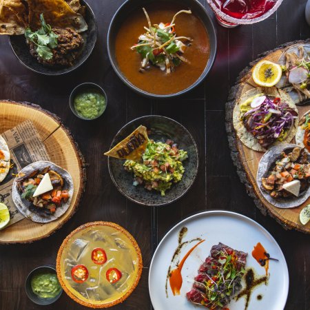 Spread of Mexican food on a table at dLeña in Washington, D.C.