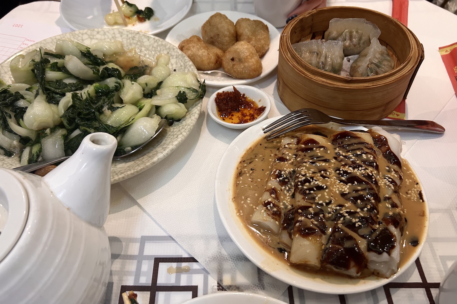 a spread at pings dim sum in nyc