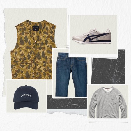 A collage of clothing on a white background