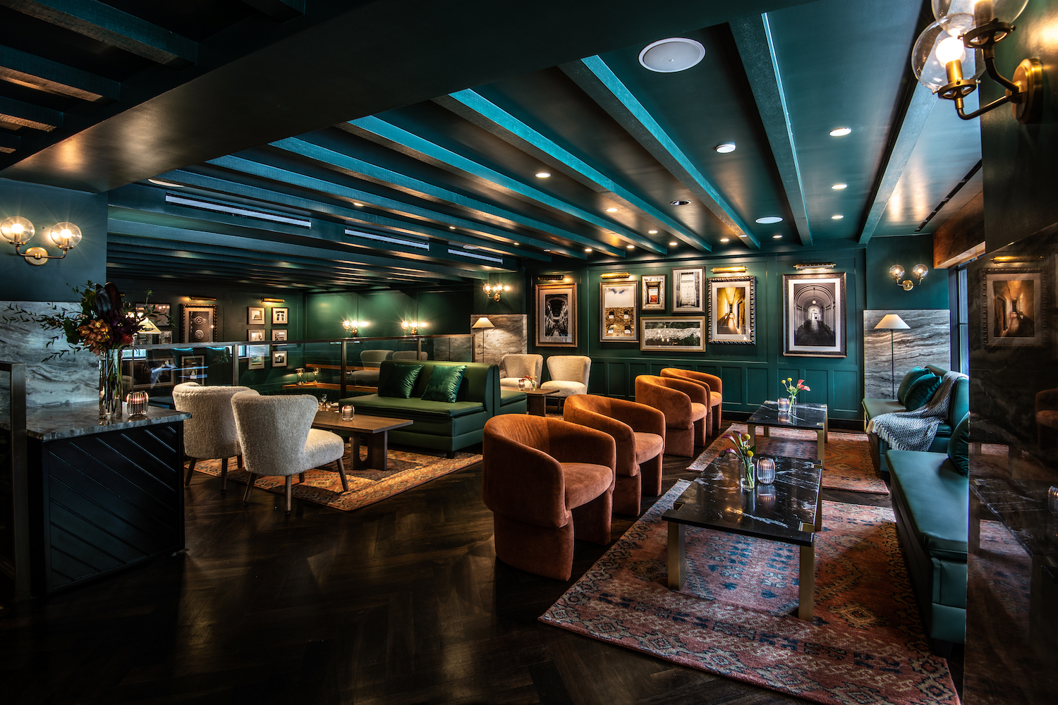 Dining area with multi-colored seats in Ellington Park Bistro