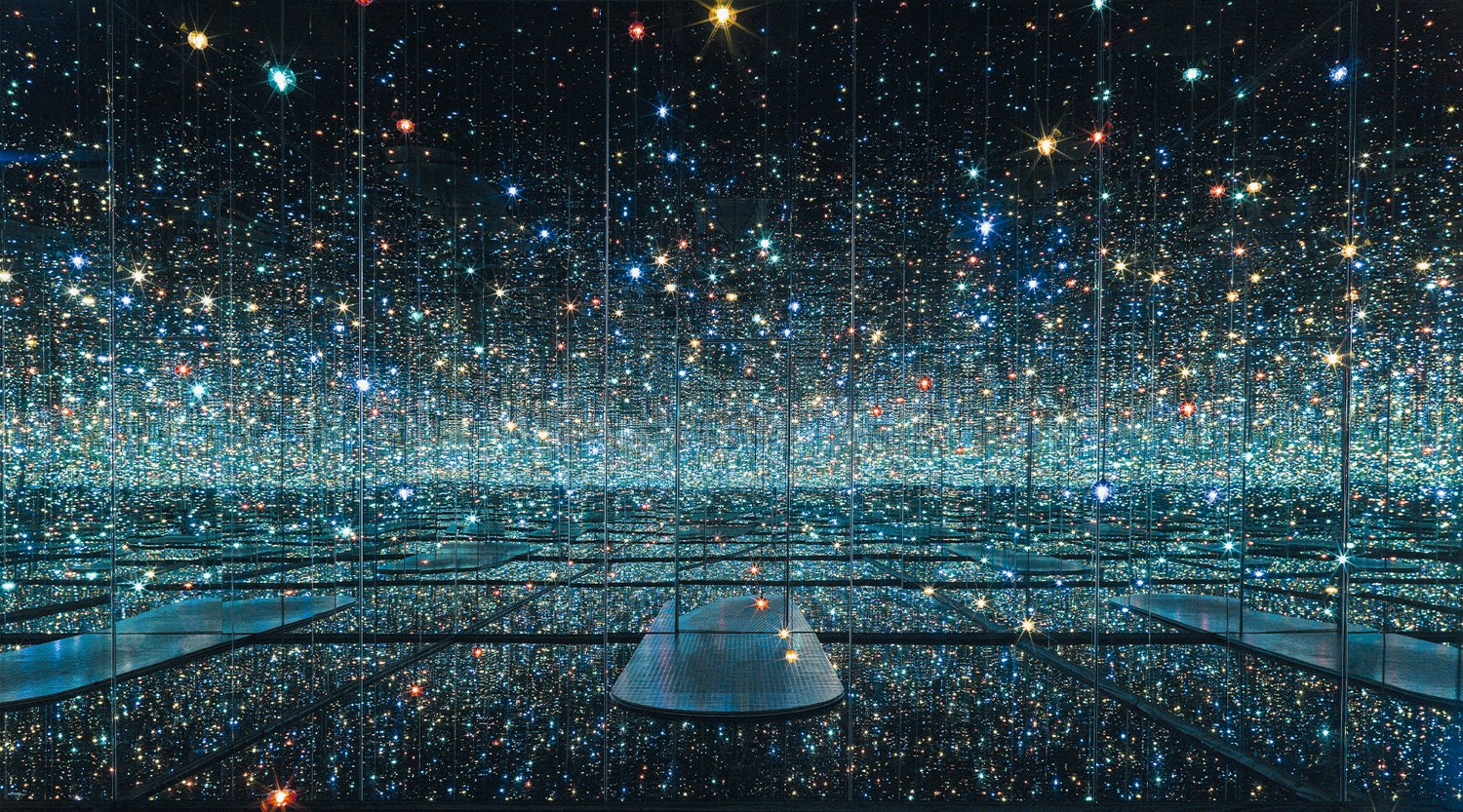 art exhibit full of mirrors and lights