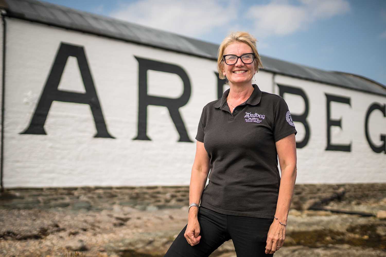 Jackie Thomson of Ardbeg, in front of the distillery