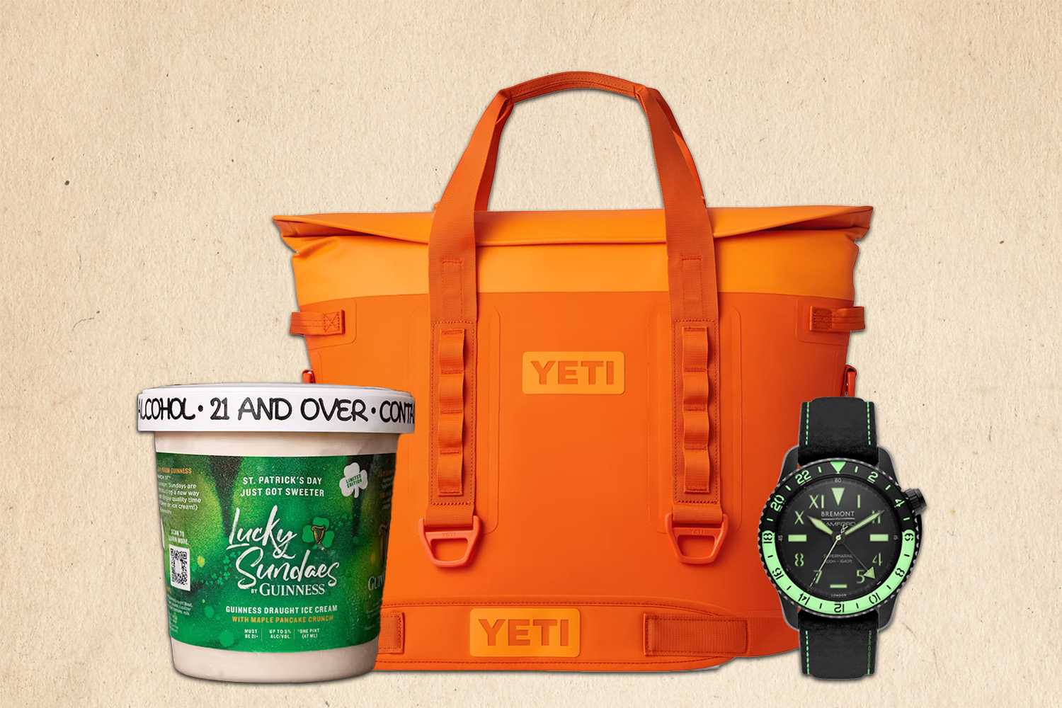 a collage of the products of the week on a tan background