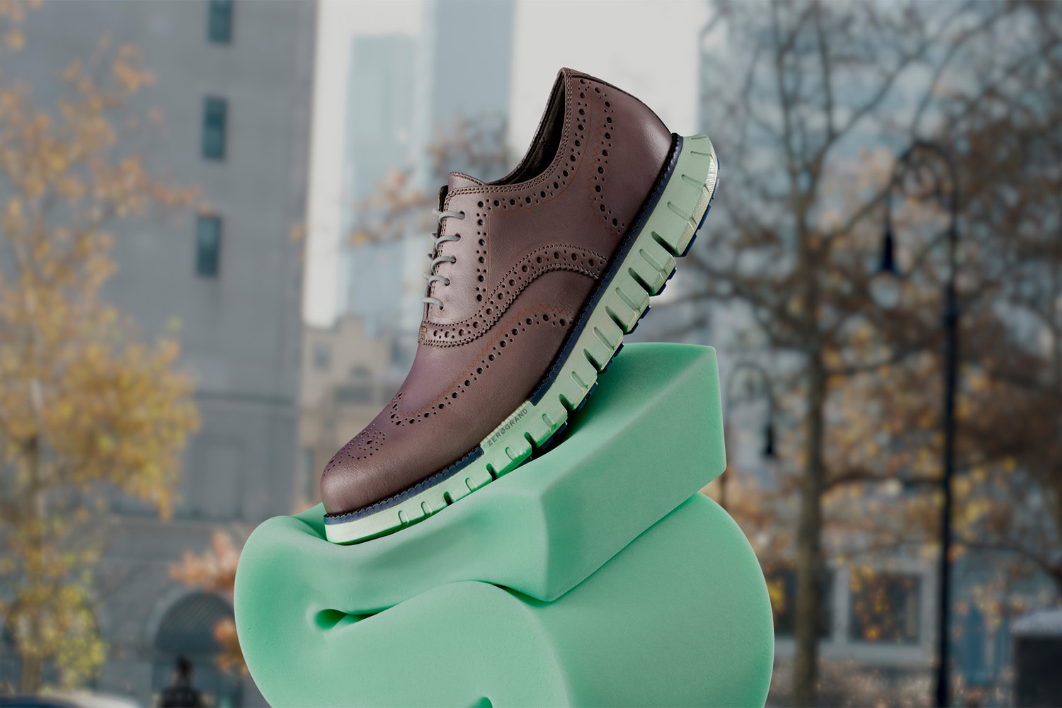 Cole Haan's ZERØGRAND Wingtip Oxfords, which aren't exactly dress shoes, but a hybrid sneaker-shoe. Here's our full review.