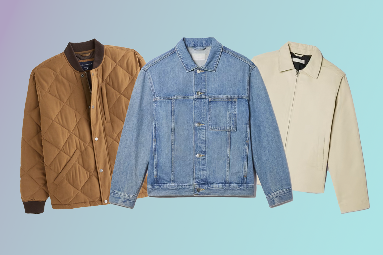 Left to Right: Abercrombie Quilted Liner Jacket, Everlane Everyone Denim Jacket, Everlane Filled Canvas Jacket