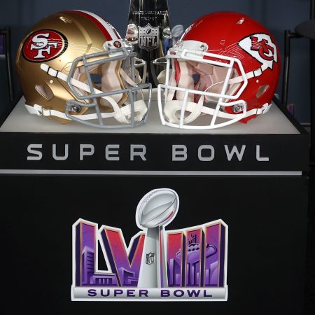 A general view of the Vince Lombardi Trophy.