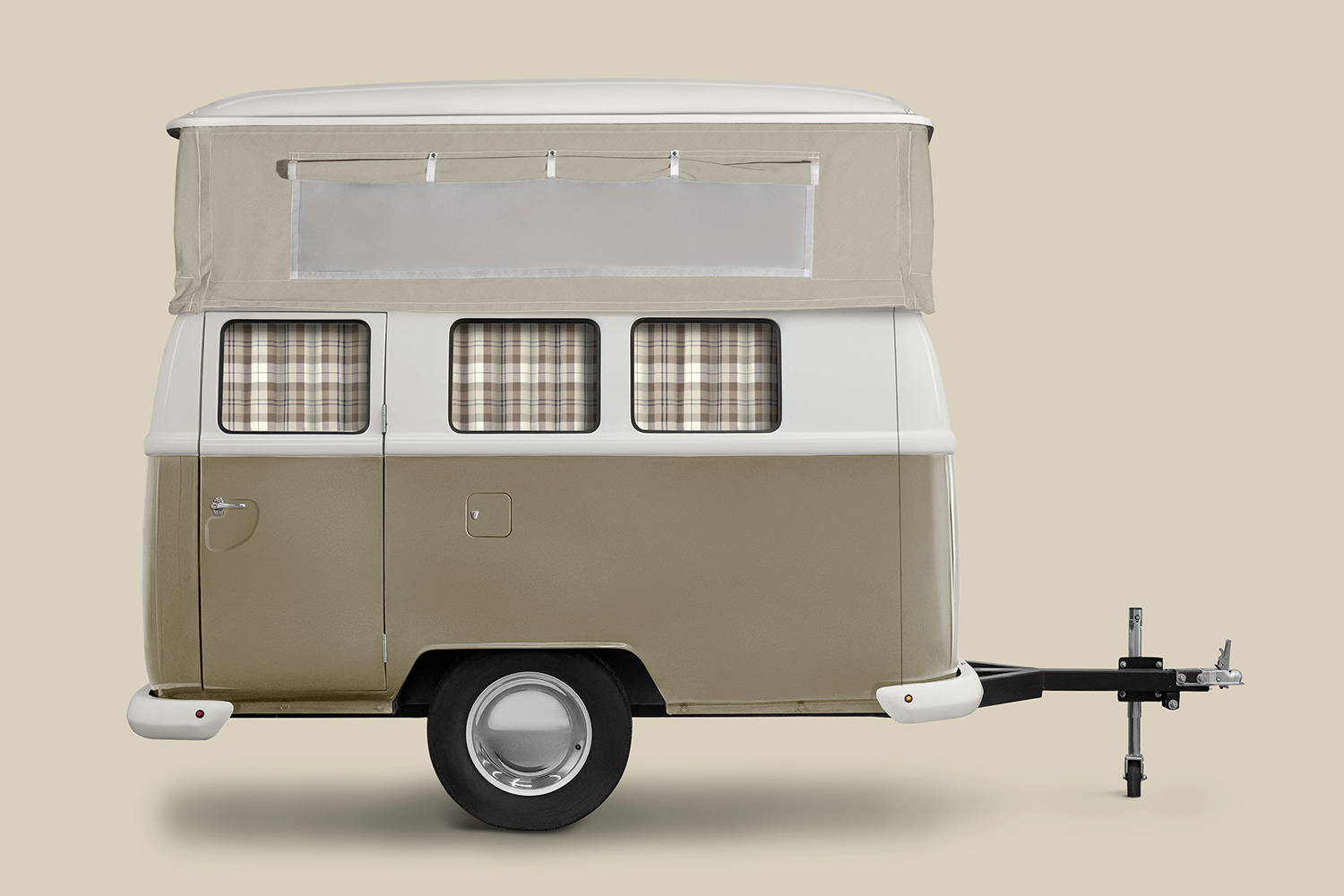 The Model T2.3 travel trailer with a pop-top roof from Type 2 Campers 