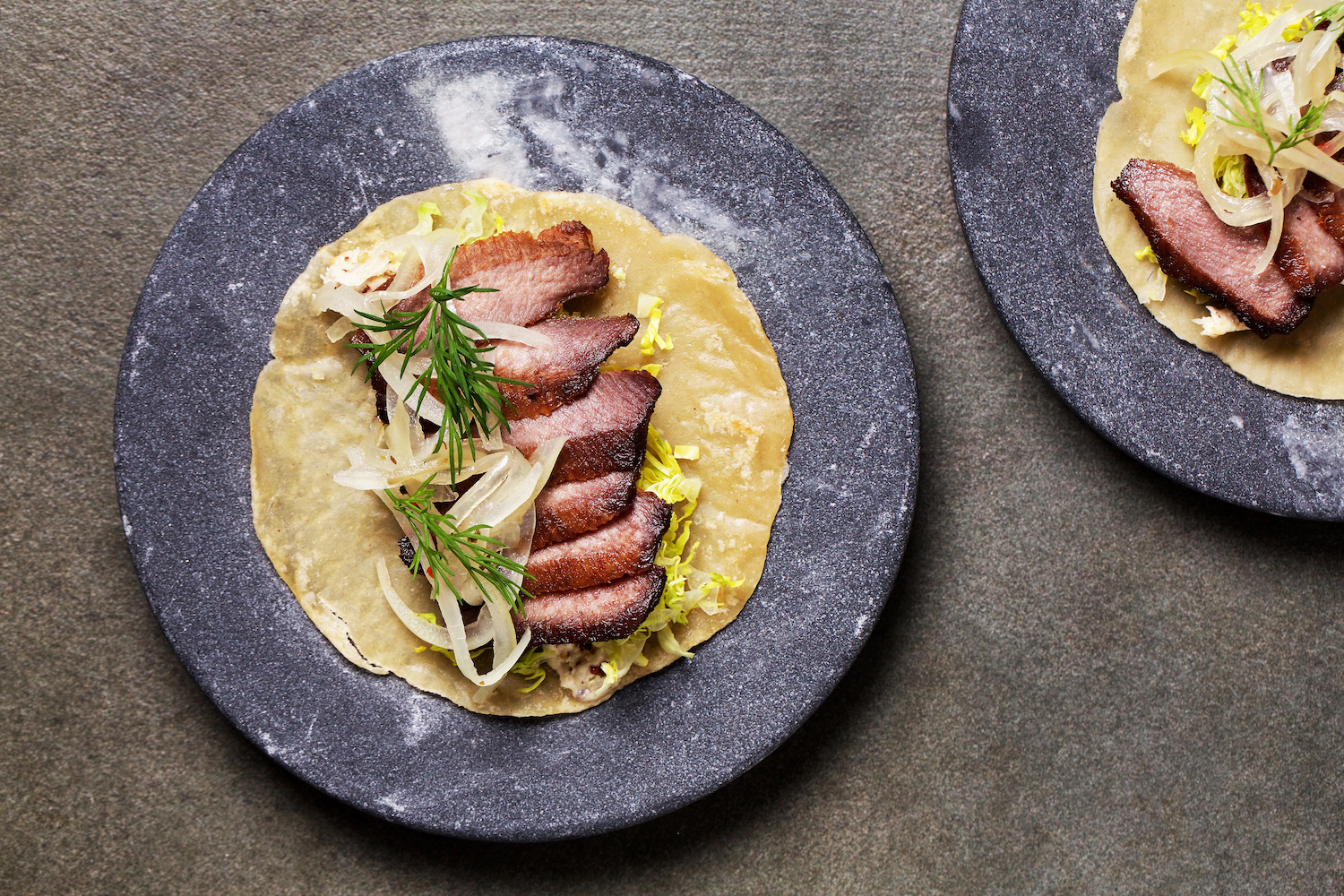 Corned Beef Lengua Tacos with Horseradish, Mustard and Lettuce