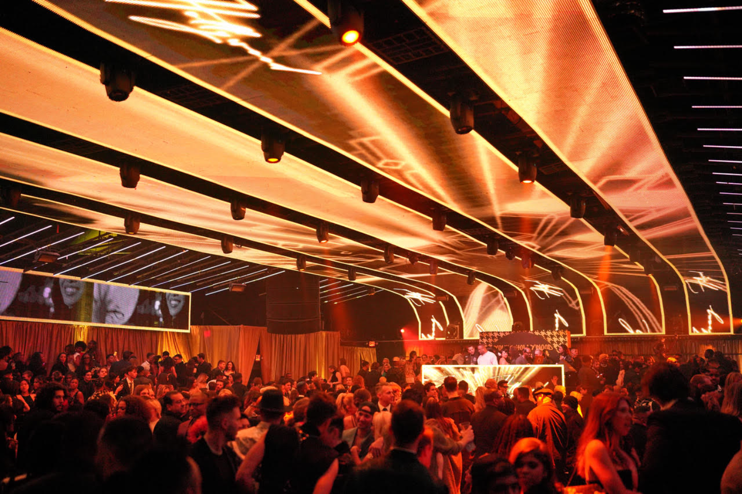 interior, warm lighting, crowd of people