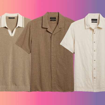Left to right: Banana Republic Johnny-Collar Polo, Banana Republic Artisanal Textured Shirt, Banana Republic Lightweight Textured Shirt