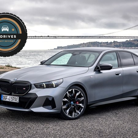 The BMW i5 M60, an electric M version of the 5 Series sedan. Here's our full review of the EV.