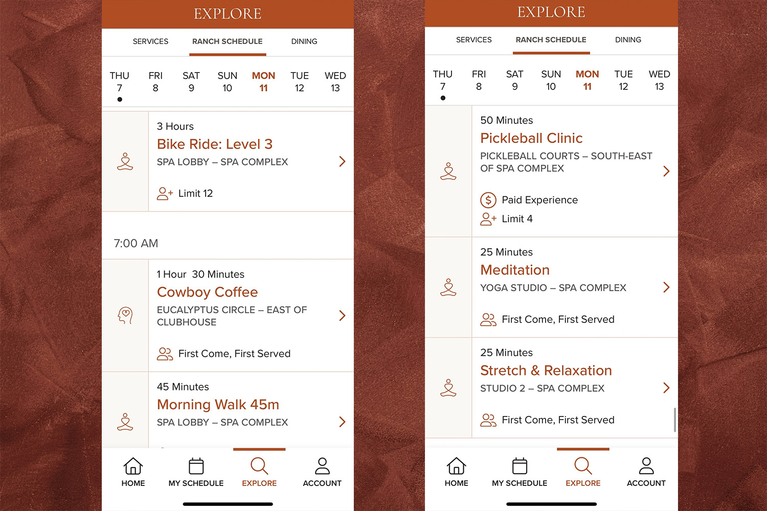 A look at Canyon Ranch's daily schedule.