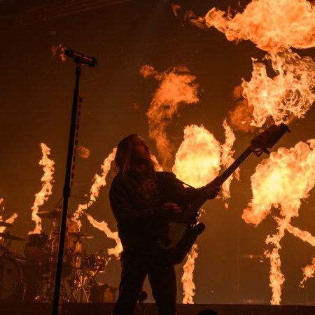 Pete Wentz of Fall Out Boy performs during the "So Much For (2our) Dust" tour at Dickies Arena.