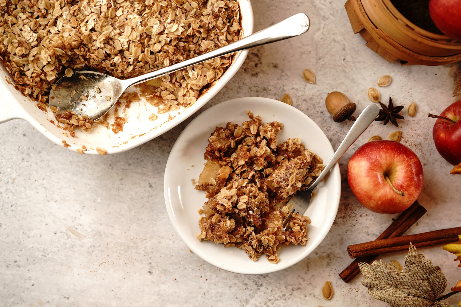 Homemade Apple Crisp served on a white plate