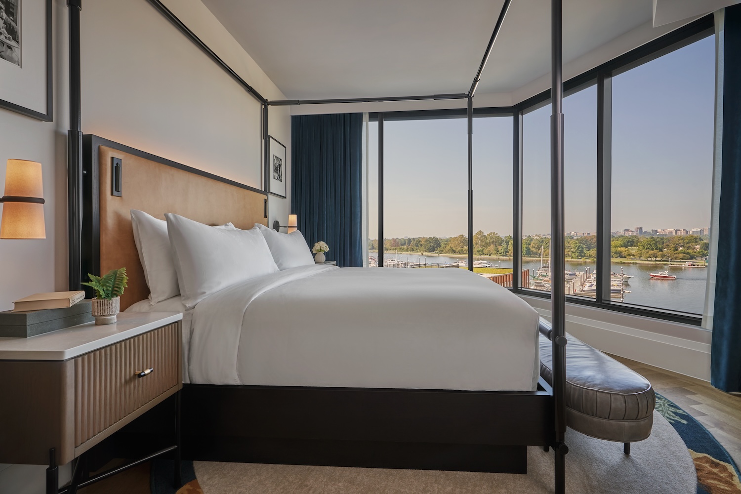 white bed with view of outside