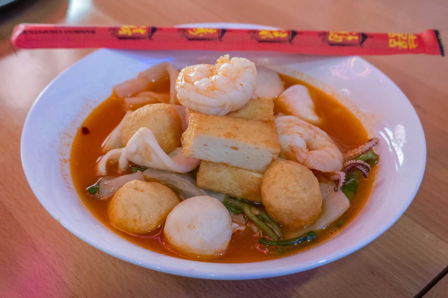 soup with fishball and shrimp
