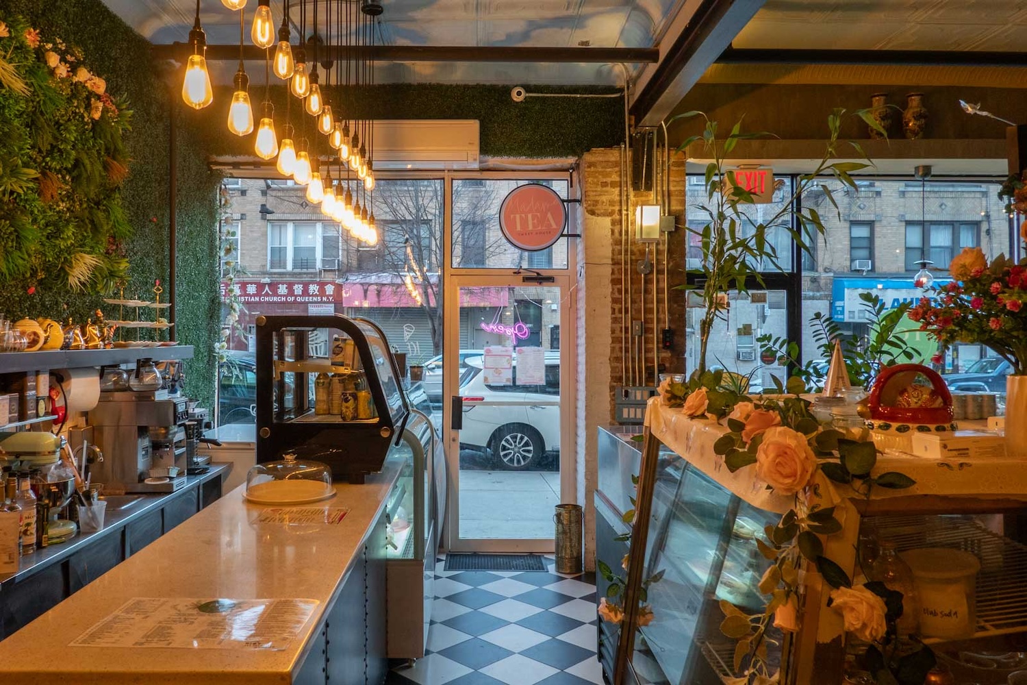 bakery with many lights and plants
