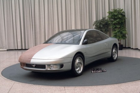 The fourth-generation Ford Mustang when the company was still considering a front-wheel-drive car made in partnership with Mazda. It would go on to become the Ford Probe.