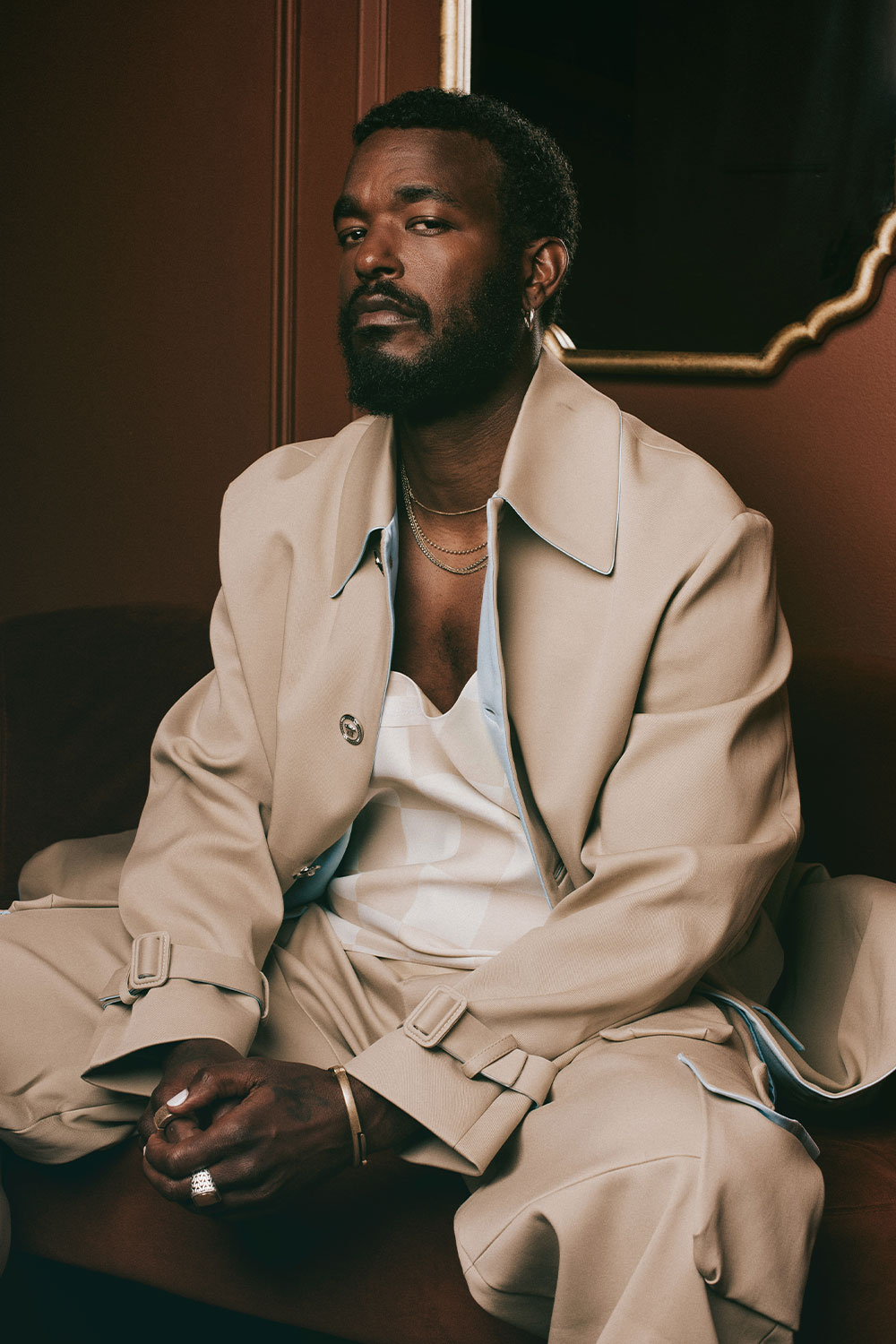 The actor Luke James from "THEM: The Scare" wearing Versace
