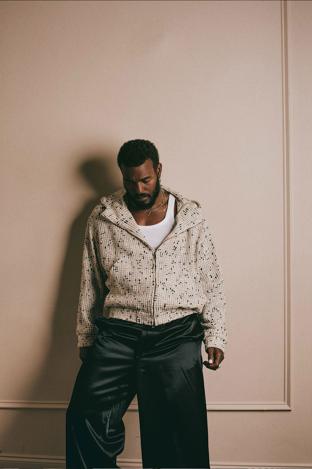 The actor Luke James wearing Emporio Armani before an interview with InsideHook