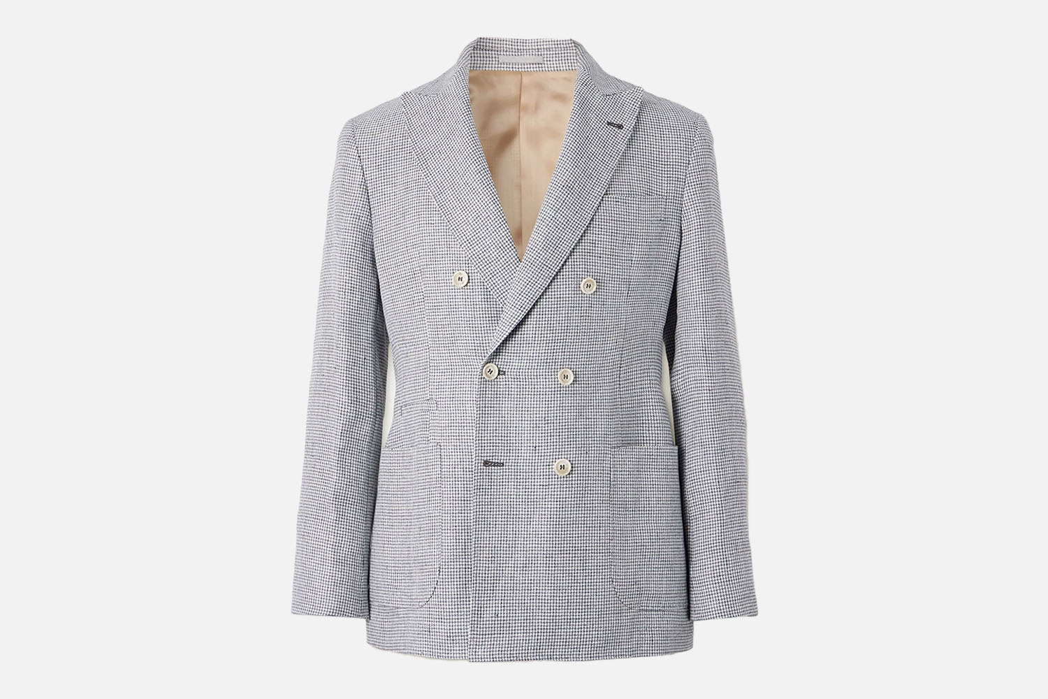 Brunello Cucinelli Double-Breasted Puppytooth Linen Suit Jacket