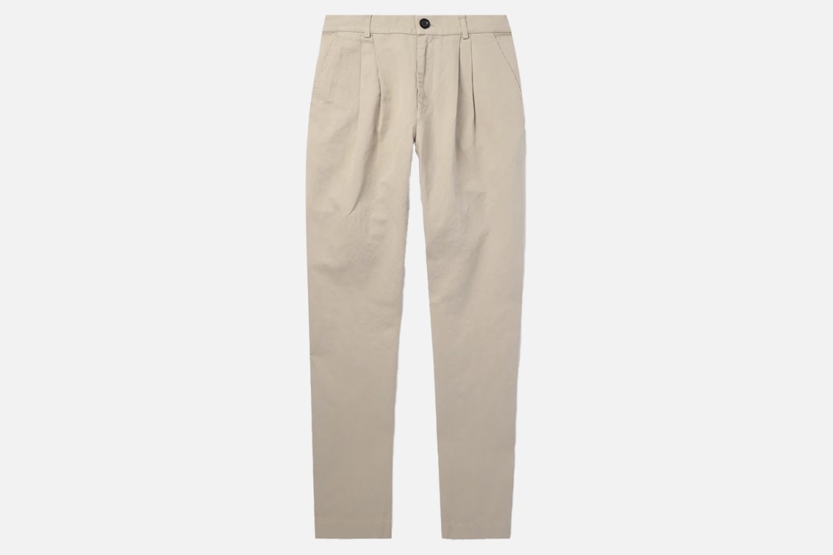 Mr P. Steve Straight-Leg Pleated Cotton and Linen-Blend Twill Trousers