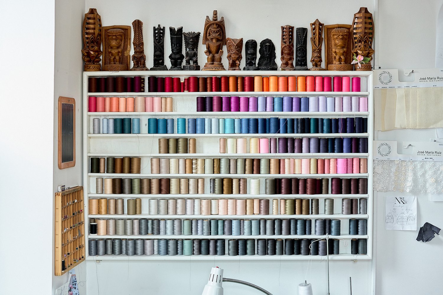 The thread wall at Chasing Tailor, one of the best tailors in NYC
