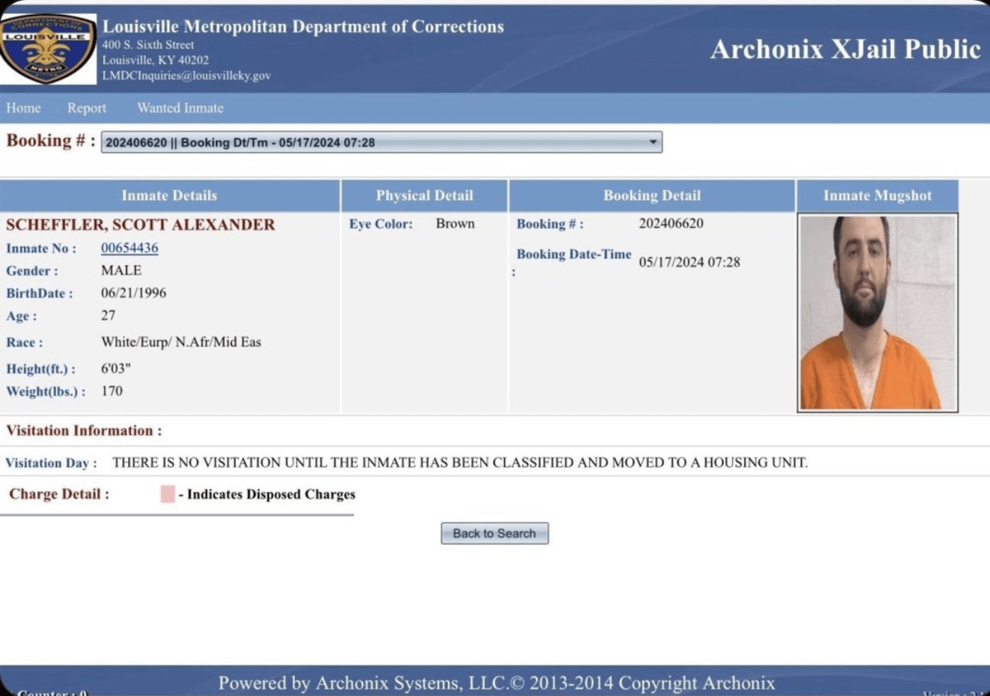 Scottie Scheffler in his booking photo.