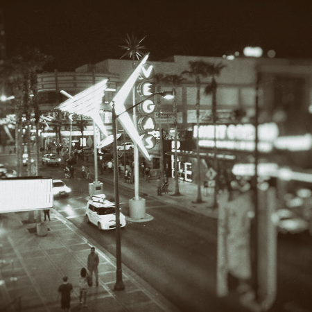 A black and white photo of Las Vegas. Here's how to do the Strip if you're looking for a low-key vacation.