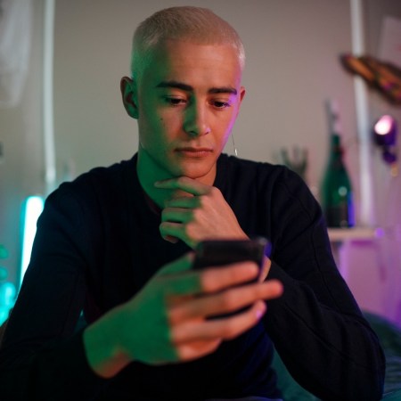 Looking at smartphone