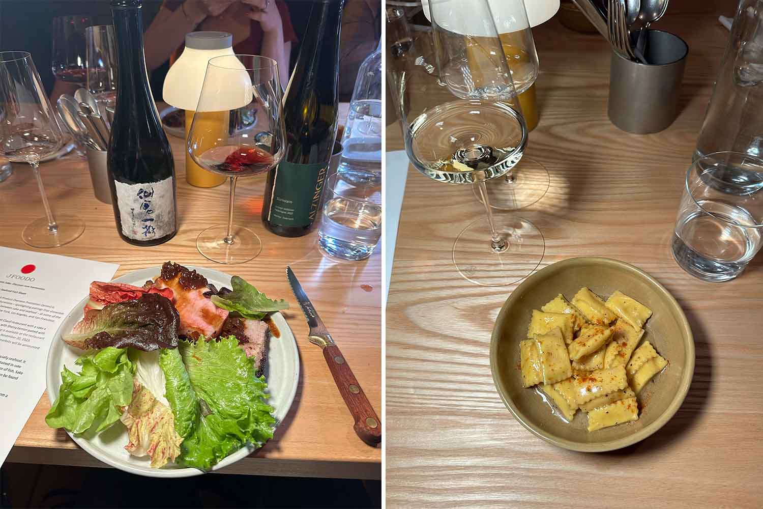 Sake pairings with roast pork and truffle ravioli