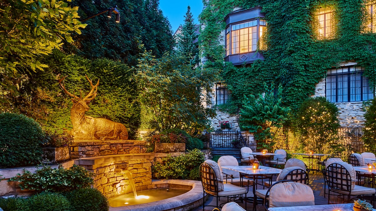 Deer Path's obscured patio, nestled between the inn and its English-style garden