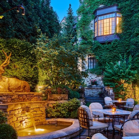 Deer Path's obscured patio, nestled between the inn and its English-style garden