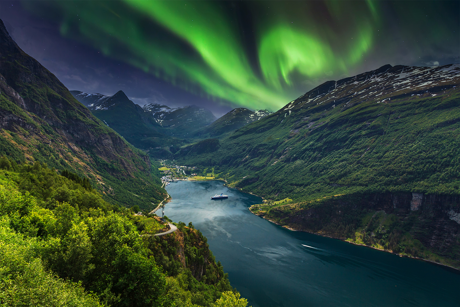 Geiranger Fjord under the Northern Lights