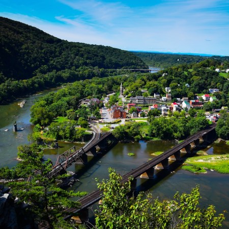 A view of Harpers Ferry, WV, cradled by the Potomac River