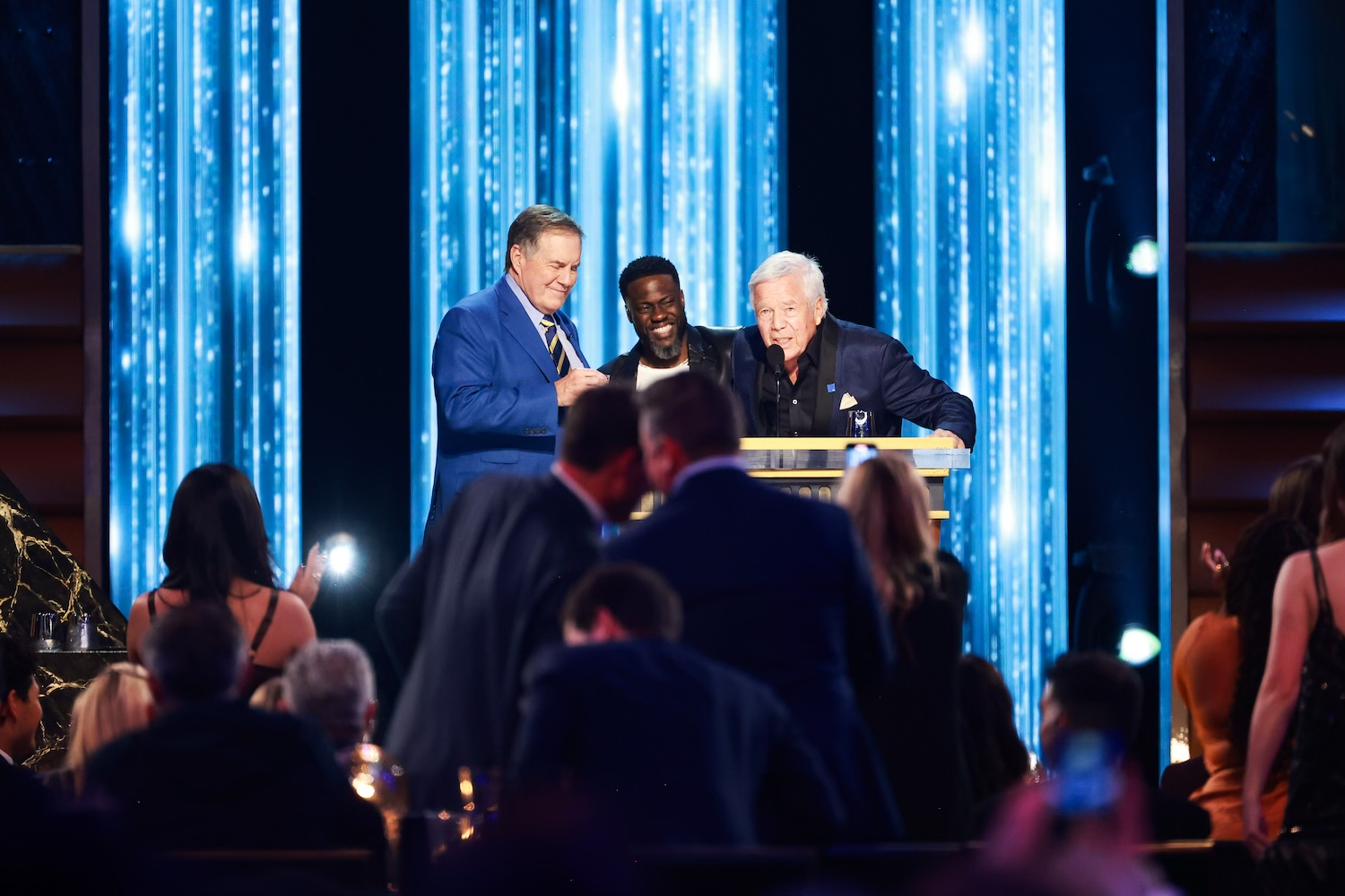 Belichick (left) onstage at Netflix's "GROAT" last month